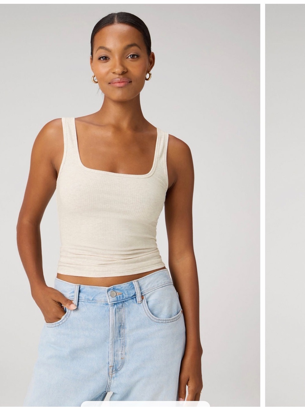 Fabletics Ribbed Square Scoop Tank Top in Cream